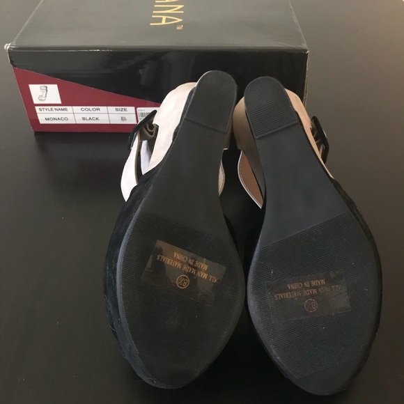 Two Tone Black and Taupe Wedges - Picture 5 of 6